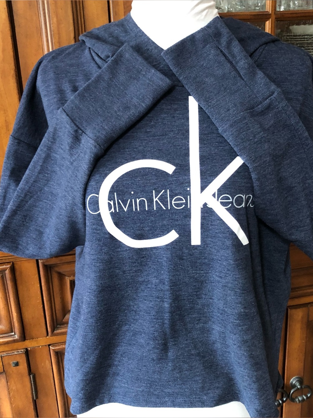 EUC Calvin Klein Navy Hoodie with White CK Logo